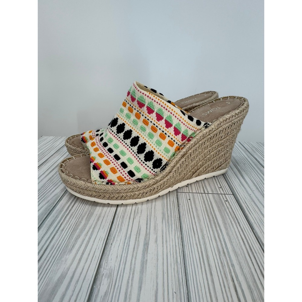 TOMS Women's Monica Colorful Woven Espadrille Wedge Mules Slip On Shoes‎ Size 8